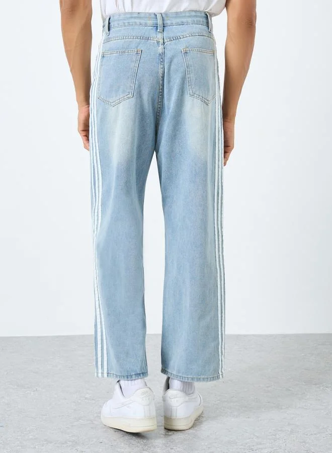ستايلي Styli Mid Rise Loose Fit Jeans with Side Taping