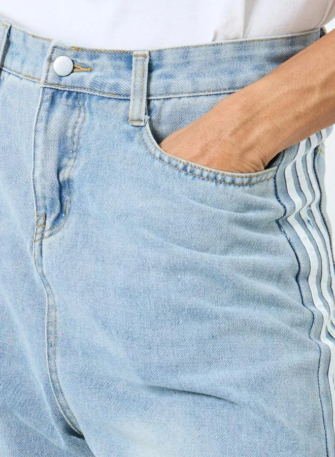 ستايلي Styli Mid Rise Loose Fit Jeans with Side Taping