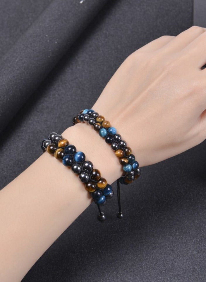 حِرَاس سوار من خرز عين النمر الطبيعي مزدوج المضفر، هدايا للرجال والنساء - Image 4