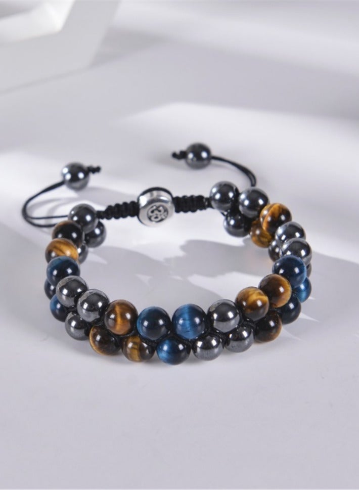 حِرَاس سوار من خرز عين النمر الطبيعي مزدوج المضفر، هدايا للرجال والنساء - Image 3