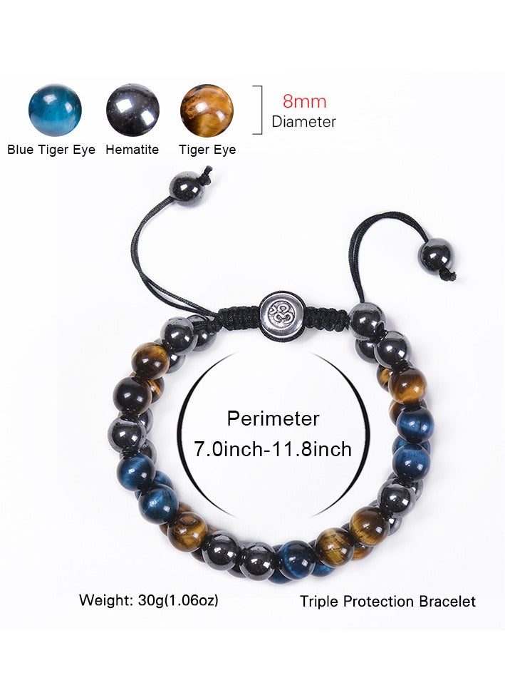 حِرَاس سوار من خرز عين النمر الطبيعي مزدوج المضفر، هدايا للرجال والنساء - Image 2