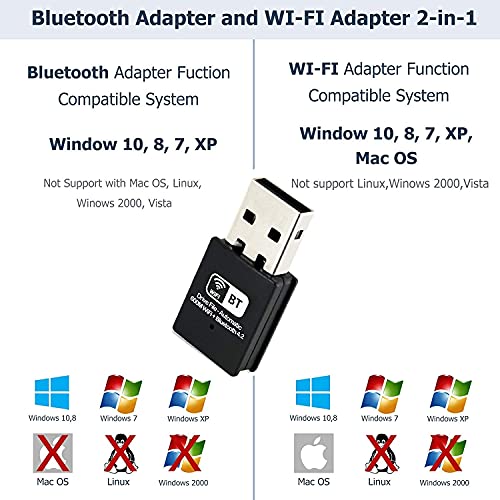 V88R Bluetooth WiFi Adapter - Dual Band Wireless Network External Receiver, Mini WiFi Dongle for PC/Laptop/Desktop for All Windows 10/8/7/XP,Mouse,Keyboard,Headset,Speaker - Image 3