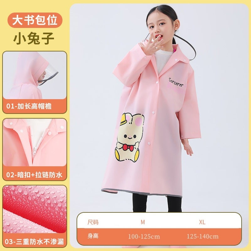 Middle School Students Raincoat Childrens Special School Bag for Boys and Girls Et01 pink bunny [single brim + invisible school bag seat] 