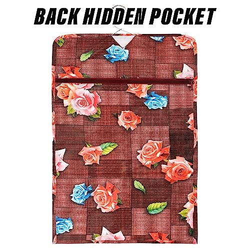 Kuber Industries Document Holder | PVC Flower Design Document Organizer | Double Sided Document Holder for Home | 7 Small Pocket with 3 Zipper | Maroon - Image 4