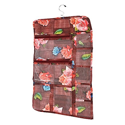 Kuber Industries Document Holder | PVC Flower Design Document Organizer | Double Sided Document Holder for Home | 7 Small Pocket with 3 Zipper | Maroon - Image 2