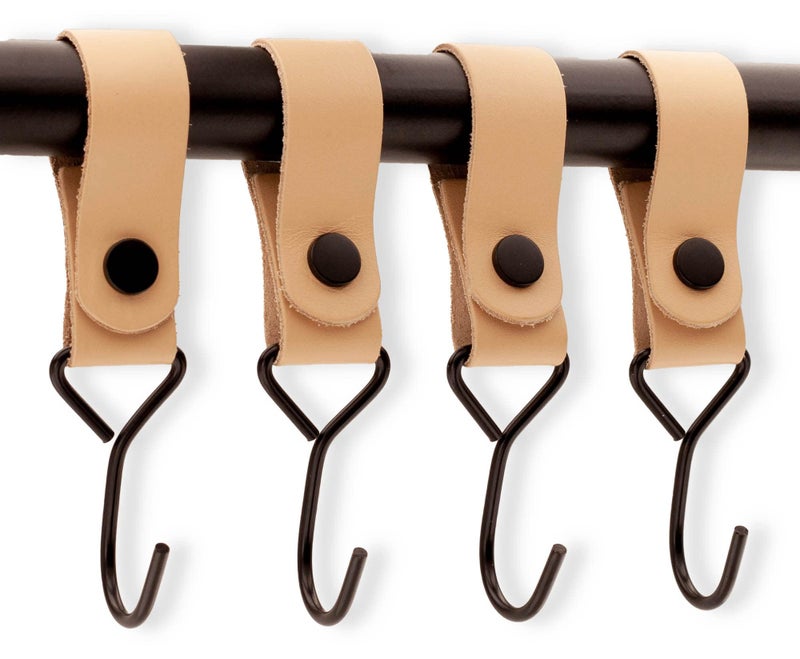 Brute Strength Leather Straps with Hooks Natural 4X Full Grain Leather Mommy Hook Stroller Clip Black - Image 2