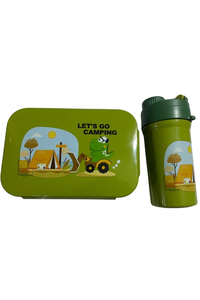 School Lunch Box + Kids’ Water Bottle – Practical Design to Keep Food Fresh All Day – Green
