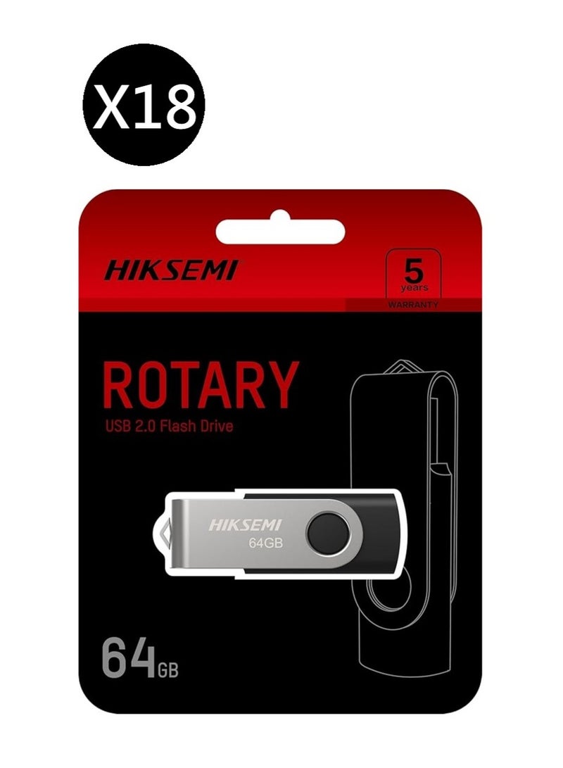 HIKSEMI Bundle Of 18 64GB USB 2.0 Spinning Pen Drive, Silver/Black | HS-USB-M200S 64G |