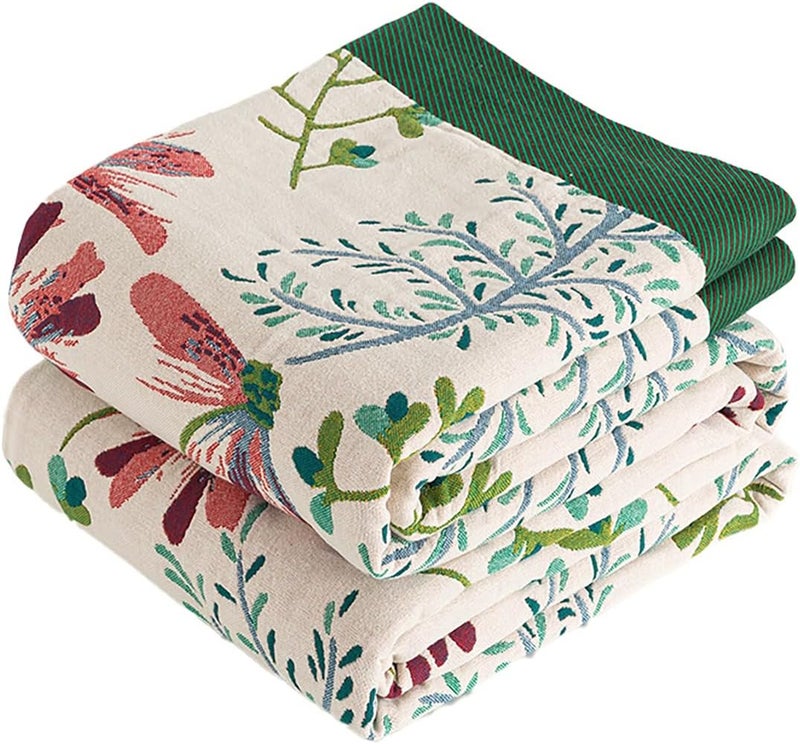 VANJOROY Boho Throw Blanket, 100% Organic Cotton Breathable Ultra Soft 50" x 60" Bed Quilt Throw - All Season Floral Rustic Farmhouse Decor Luxury Reversible Blanket for Sofa Couch Chair and Gift - Image 1