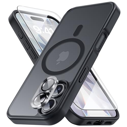 Yriklso 3 in 1 Strong Magnetic Case for iPhone 17,1X Screen Protector +1X Camera Lens, Protective Shockproof Cover,Phone Case for iPhone 17 6.3" Matte Black - Image 1
