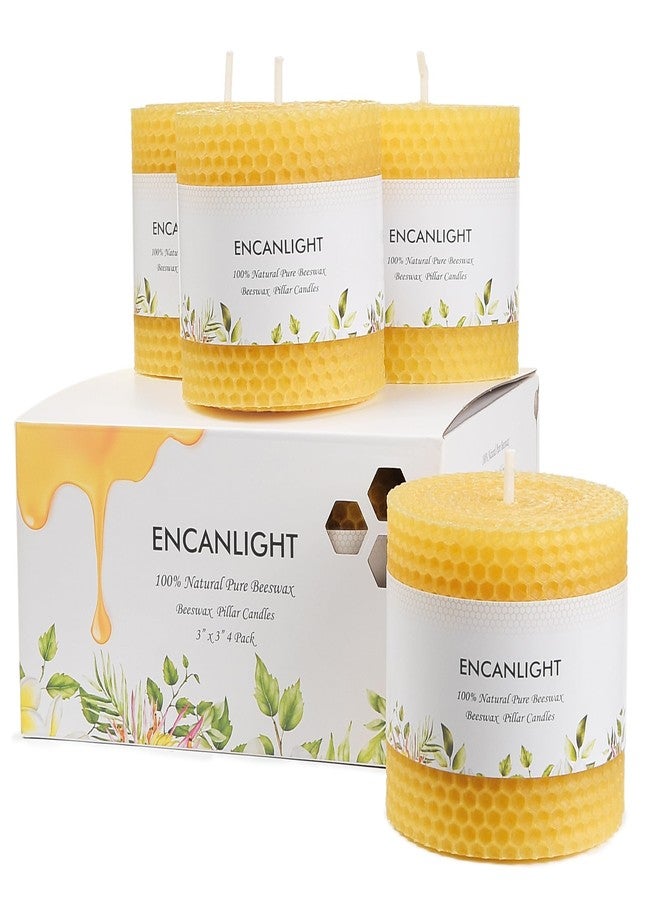 ENCANLIGHT 4 Pack Pure 3x3 inch Rolled Beewaxs Candle - 9 Hours Long Burning Honaycomb Candles, Dripless and Smokeless for Home Decor Party Wedding Dinner - Image 1