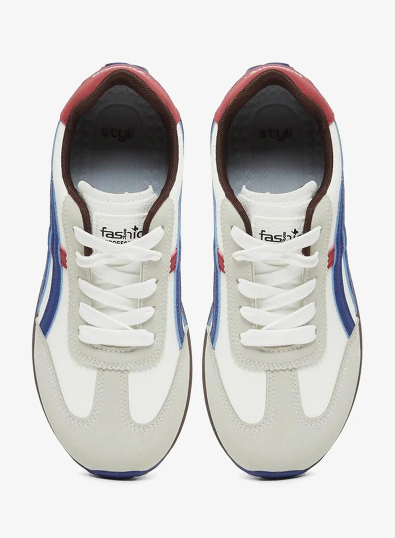 Styli Active Color Block Contrast Lined Lace-Up Sneakers