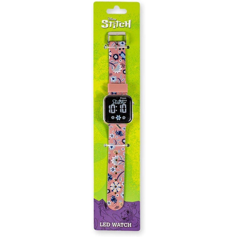 Disney Lilo & Stitch Stitch Floral Print LED Digital Watch (Pink/Blue) - Image 1