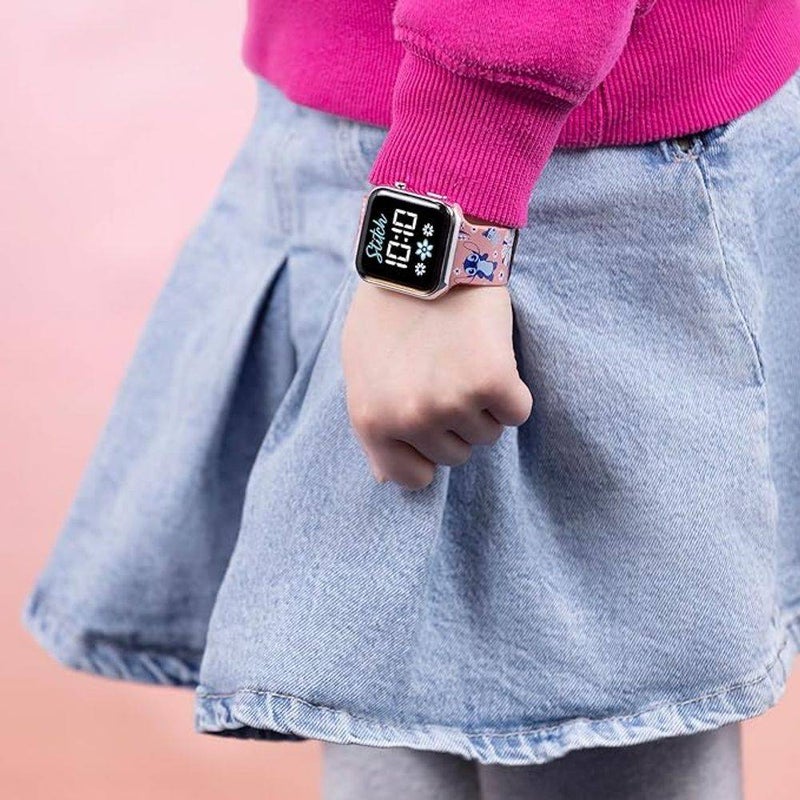 Disney Lilo & Stitch Stitch Floral Print LED Digital Watch (Pink/Blue) - Image 4