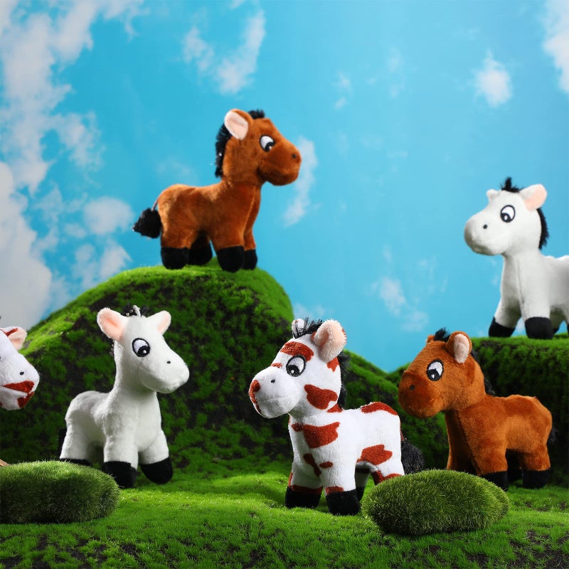 Zomiboo 9 Pack Horse Stuffed Animals Plush Toy Standing Stuffed Horse 4 Inch Mini Plush with Detachable Chain for Animal Theme Party Birthday Decoration SuppliesCute Style - Image 3