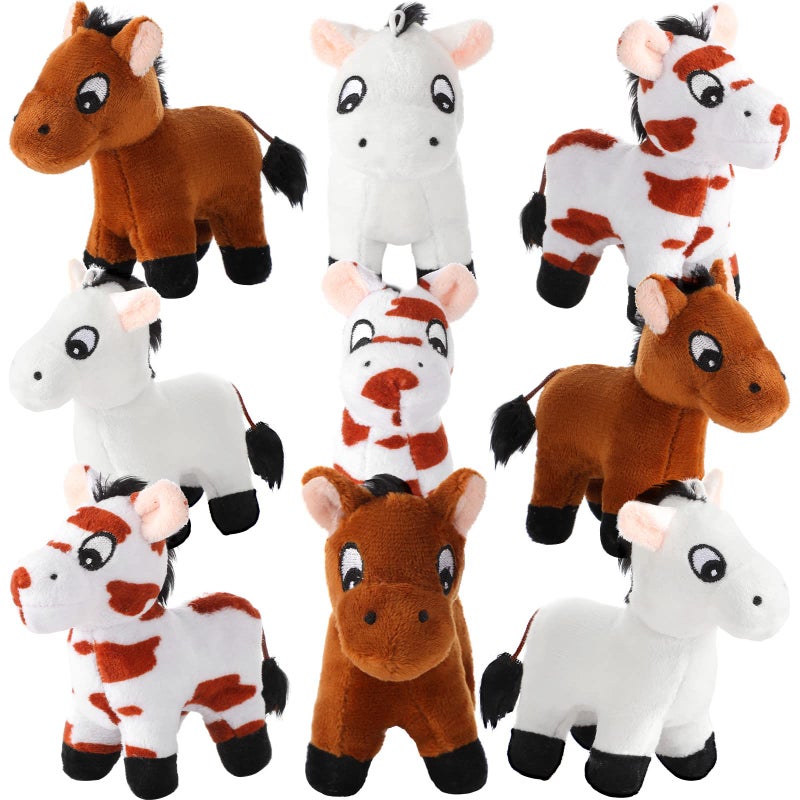 Zomiboo 9 Pack Horse Stuffed Animals Plush Toy Standing Stuffed Horse 4 Inch Mini Plush with Detachable Chain for Animal Theme Party Birthday Decoration SuppliesCute Style - Image 2