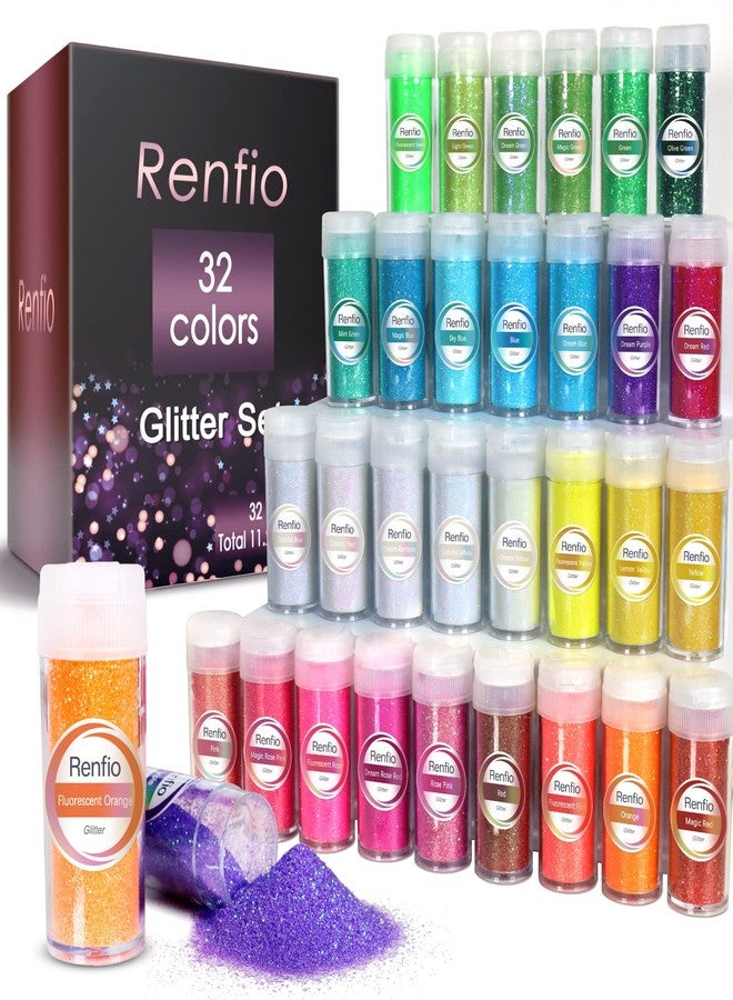 Renfio 32 Colors Iridescent Glitter Set, 16.93oz 480g Ultra Fine Powder PET 1/128" 0.008" 0.2mm Resin Supplies Assorted Craft for Fake Nails, Resin Art, Tumblers, Slime, Hair, Bomb - Image 1
