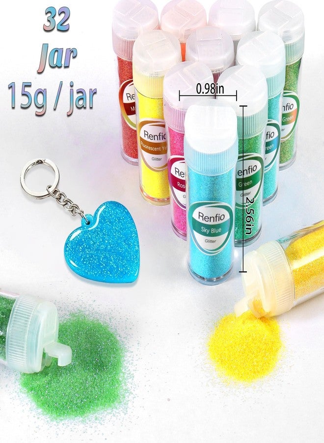 Renfio 32 Colors Iridescent Glitter Set, 16.93oz 480g Ultra Fine Powder PET 1/128" 0.008" 0.2mm Resin Supplies Assorted Craft for Fake Nails, Resin Art, Tumblers, Slime, Hair, Bomb - Image 4