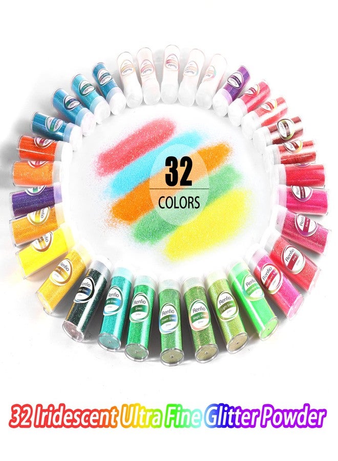 Renfio 32 Colors Iridescent Glitter Set, 16.93oz 480g Ultra Fine Powder PET 1/128" 0.008" 0.2mm Resin Supplies Assorted Craft for Fake Nails, Resin Art, Tumblers, Slime, Hair, Bomb - Image 2