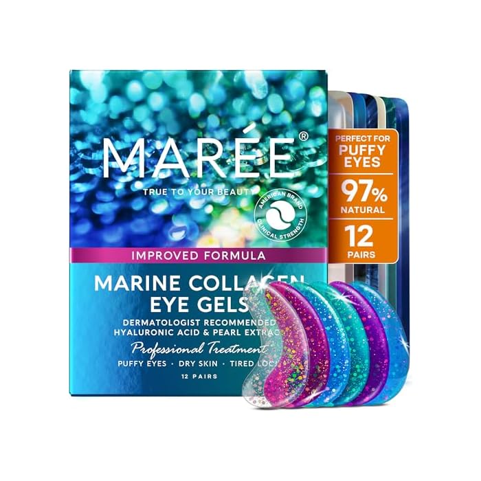 MAREE Eye Gels - Cooling Pads Under Eye Patches for Puffy Eyes and Dark Circles with Collagen & Hyaluronic Acid - Anti Wrinkles Under Eye Masks Skincare Treatment for Puffiness - Parches Para Ojeras