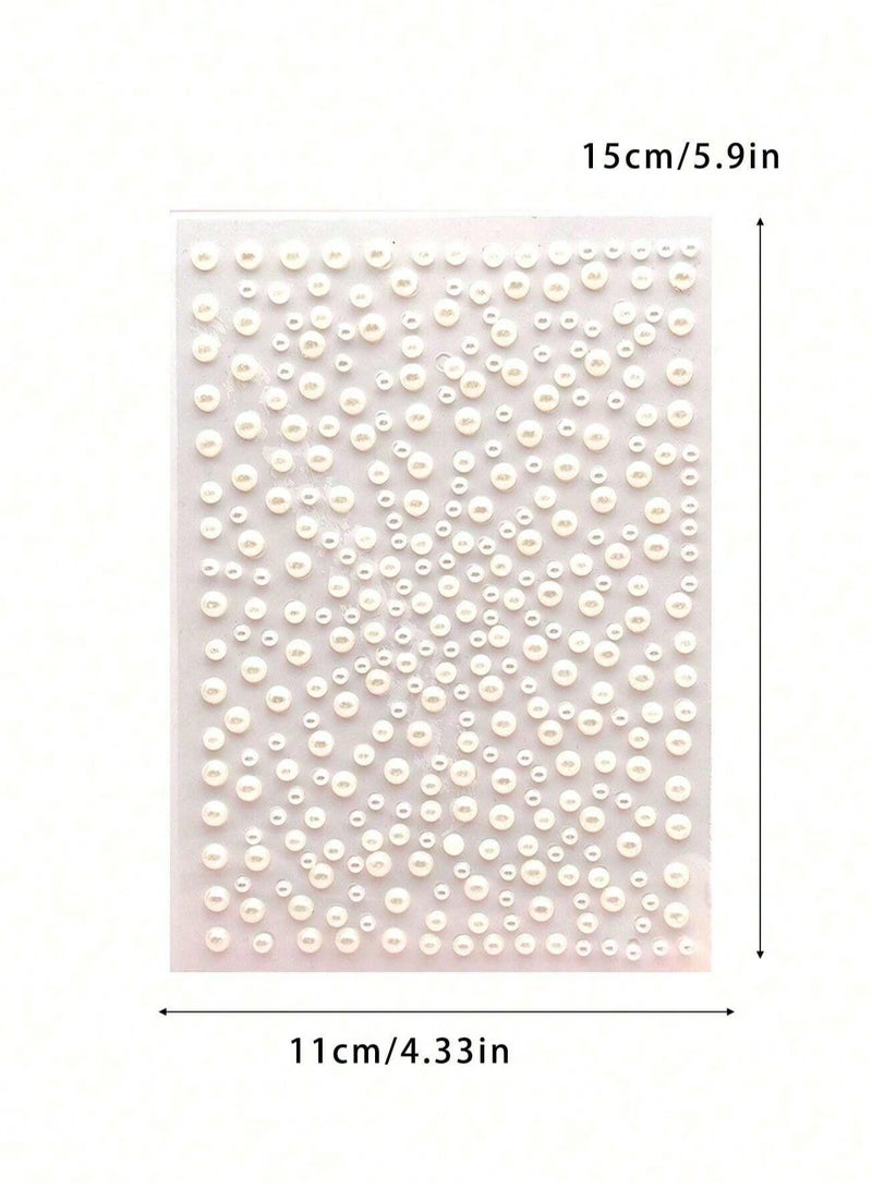 Generic 3 Sheets Self-Adhesive Pearl Stickers, Flat Back White Pearls in Mixed Sizes, Makeup & Nail Art DIY Craft Accessories for Festival, Phone, Frame Decoration (Beige)  - Image 2