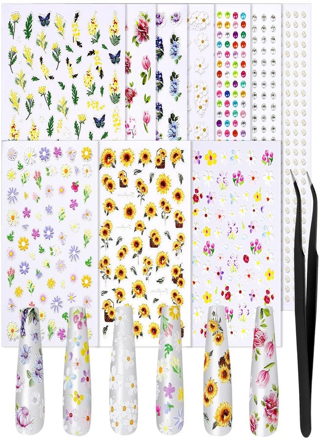 FANDAMEI Nail Stickers for Nail Art, 5D Embossed Flower Nail Stickers, Nail Decals, 10 PCS Self-Adhesive Nail Art Sticker, Floral Nail Decorations - Image 1