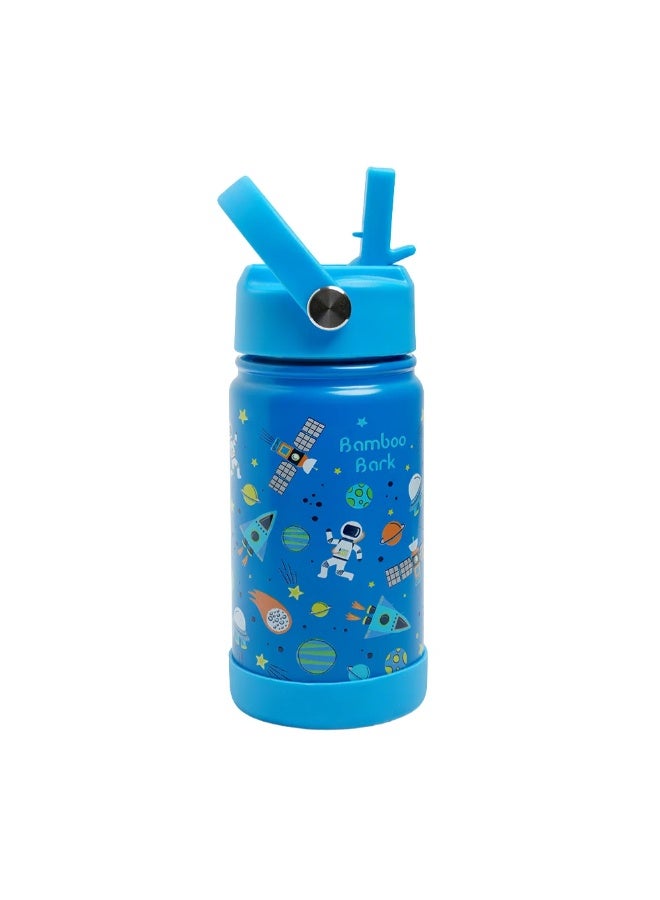 Bamboo Bark Insulated Water Bottle with Straw & Handle – Stainless Steel Double Wall Thermos Flask for Hot & Cold Water, Leak-Proof & Reusable Kids Water Bottle