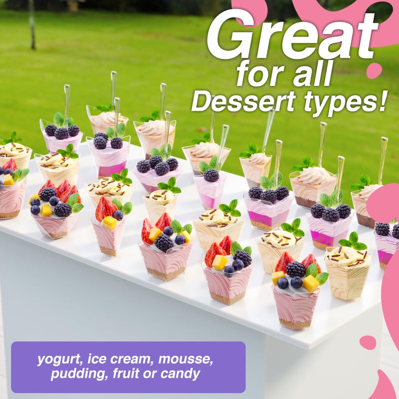 Exquisite Mini Dessert Cups With Spoons 200 Pcs - 4 Oz Pentagon Clear Plastic Pudding Cup Disposable With Tasting Spoons 100 Sets | Mini Parfait | Appetizer for Party & Events - Image 5