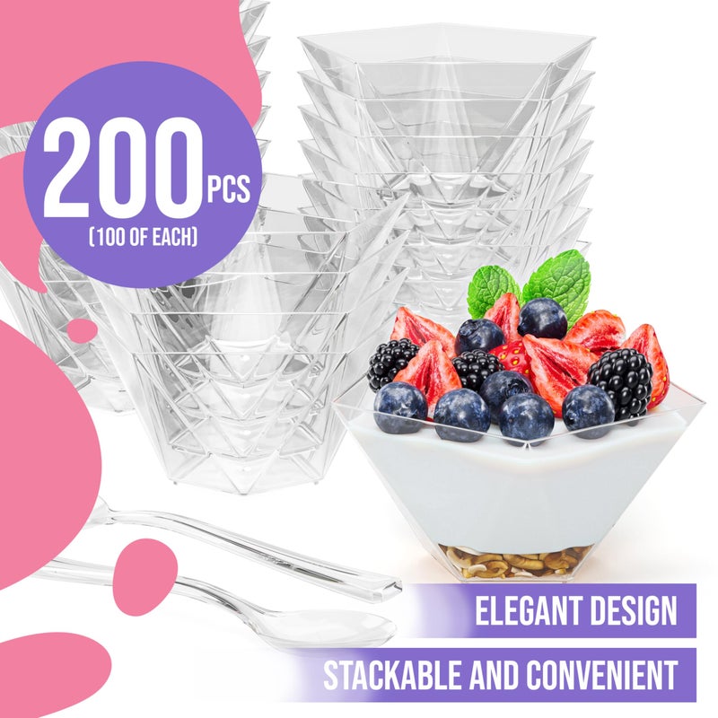 Exquisite Mini Dessert Cups With Spoons 200 Pcs - 4 Oz Pentagon Clear Plastic Pudding Cup Disposable With Tasting Spoons 100 Sets | Mini Parfait | Appetizer for Party & Events - Image 3