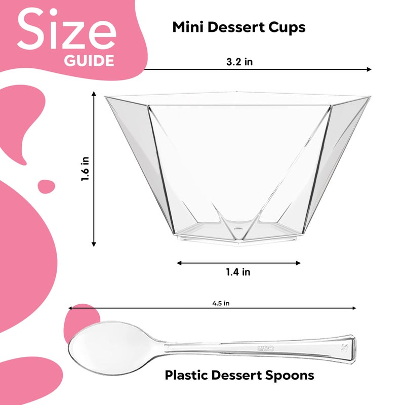 Exquisite Mini Dessert Cups With Spoons 200 Pcs - 4 Oz Pentagon Clear Plastic Pudding Cup Disposable With Tasting Spoons 100 Sets | Mini Parfait | Appetizer for Party & Events - Image 2