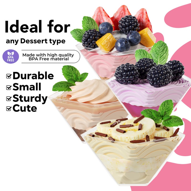 Exquisite Mini Dessert Cups With Spoons 200 Pcs - 4 Oz Pentagon Clear Plastic Pudding Cup Disposable With Tasting Spoons 100 Sets | Mini Parfait | Appetizer for Party & Events - Image 4