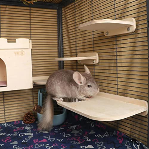 YKD Natural Wood Chinchilla Platform Set, Pet Cage Platform with Feeding Bowl, Small Animals Cage Accessories for Chinchillas, Squirrels, Gerbils, Sugar Gliders, Hamsters, Mice, Rats, Parrots - Image 3