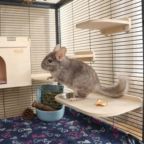 YKD Natural Wood Chinchilla Platform Set, Pet Cage Platform with Feeding Bowl, Small Animals Cage Accessories for Chinchillas, Squirrels, Gerbils, Sugar Gliders, Hamsters, Mice, Rats, Parrots - Image 2