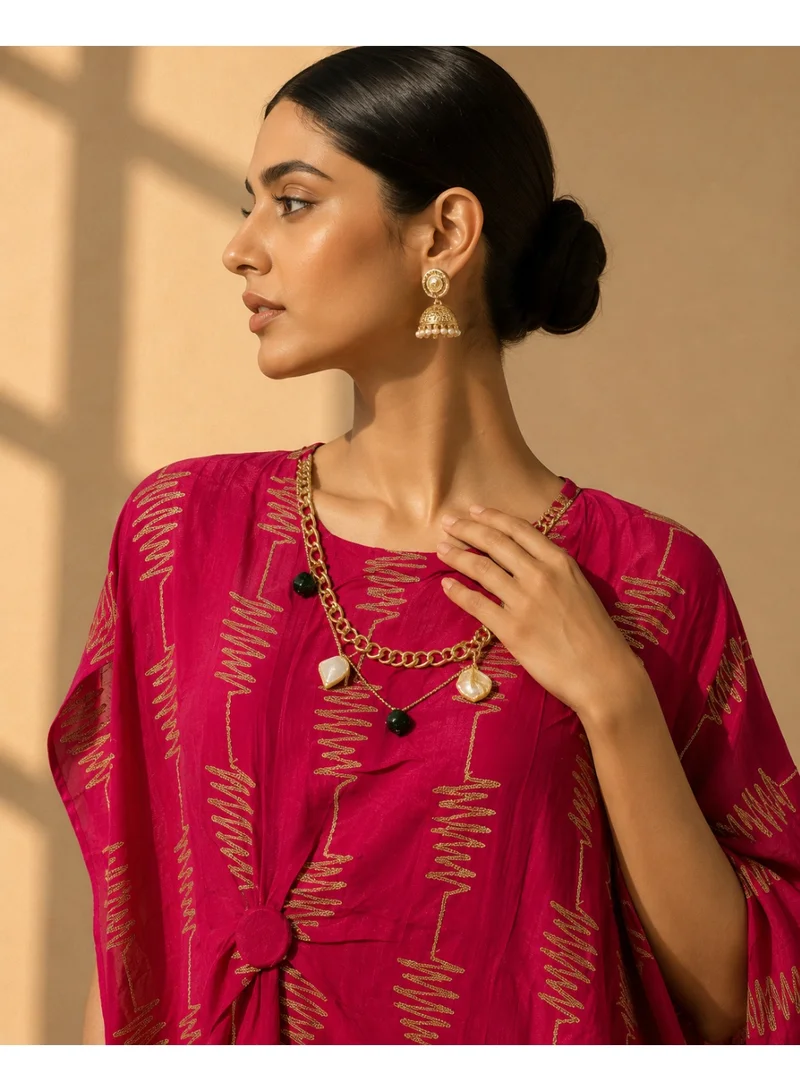 Lehar Fuchsia Draped Kaftan Three-Piece Set
