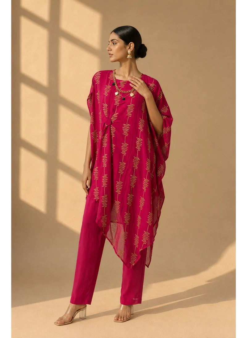 Lehar Fuchsia Draped Kaftan Three-Piece Set