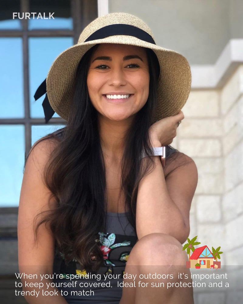 FURTALK Womens Beach Sun Straw Hat UV UPF 80+ Travel Foldable Brim Summer UV Hat - Image 5