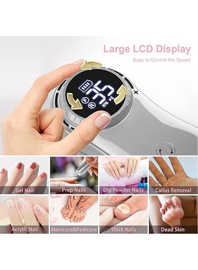 عام العنوان: جهاز حفر أظافر كهربائي محمول، سرعة 35000 دورة في الدقيقة، جهاز حفر أظافر قابل لإعادة الشحن، مع 11 رأسًا قابلًا للتبديل وأشرطة رملية للاستخدام في المنزل والصالونات - Image 2