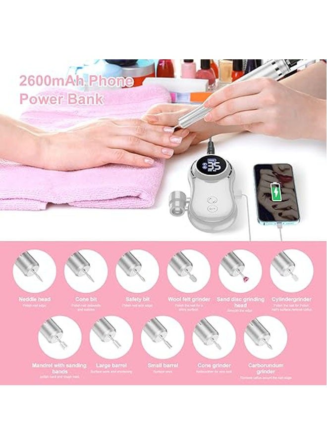 عام العنوان: جهاز حفر أظافر كهربائي محمول، سرعة 35000 دورة في الدقيقة، جهاز حفر أظافر قابل لإعادة الشحن، مع 11 رأسًا قابلًا للتبديل وأشرطة رملية للاستخدام في المنزل والصالونات - Image 3
