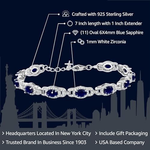 Gem Stone King 7-14 Cttw Oval Gemstone Birthstone Tennis Bracelet For Women | 925 Sterling Silver | Oval 6X4MM | 7 Inch With 1 Inch Extender | Fine Jewelry Gifts for Her Mom Women Wife - Image 2