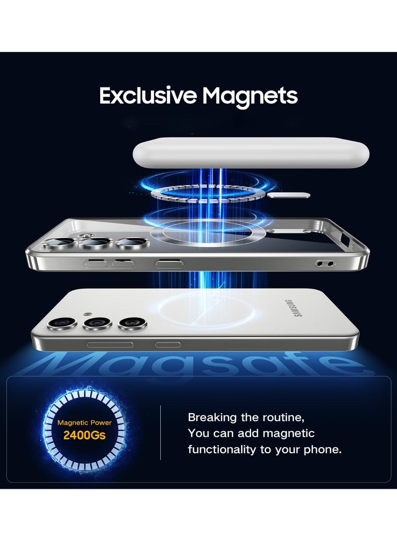 Electroplated Case For Samsung Galaxy A35 Camera Lens Full Protection Compatible with MagSafe Wireless Charging, Shockproof Soft TPU Phone Magnetic Cover (Silver) - Image 4