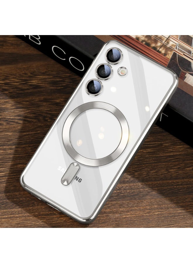 Electroplated Case For Samsung Galaxy A35 Camera Lens Full Protection Compatible with MagSafe Wireless Charging, Shockproof Soft TPU Phone Magnetic Cover (Silver) - Image 3