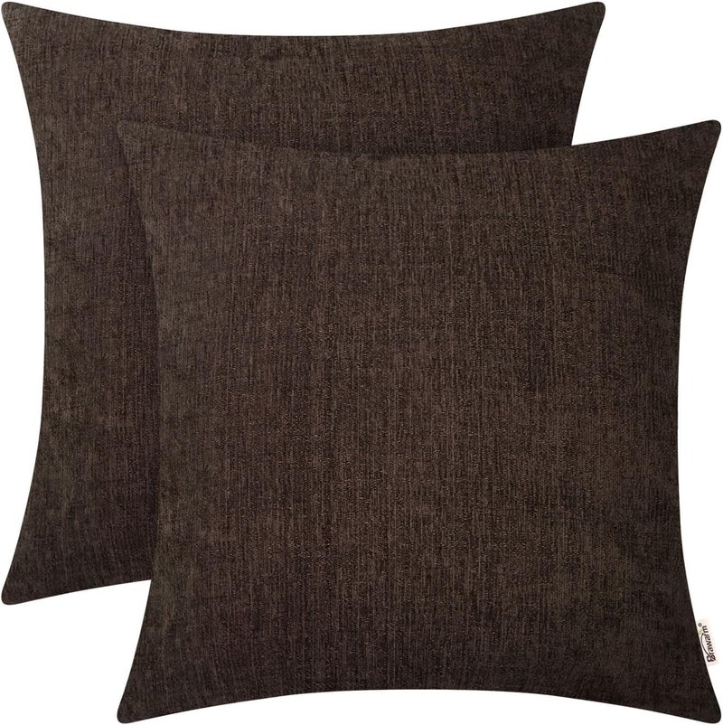 BRAWARM Throw Pillow Covers 16x16 Inches - Coffee Chenille Pillow Covers Pack of 2, Solid Dyed Soft Chenille Pillow Cases for Couch Sofa Bed Home Decoration - Image 1