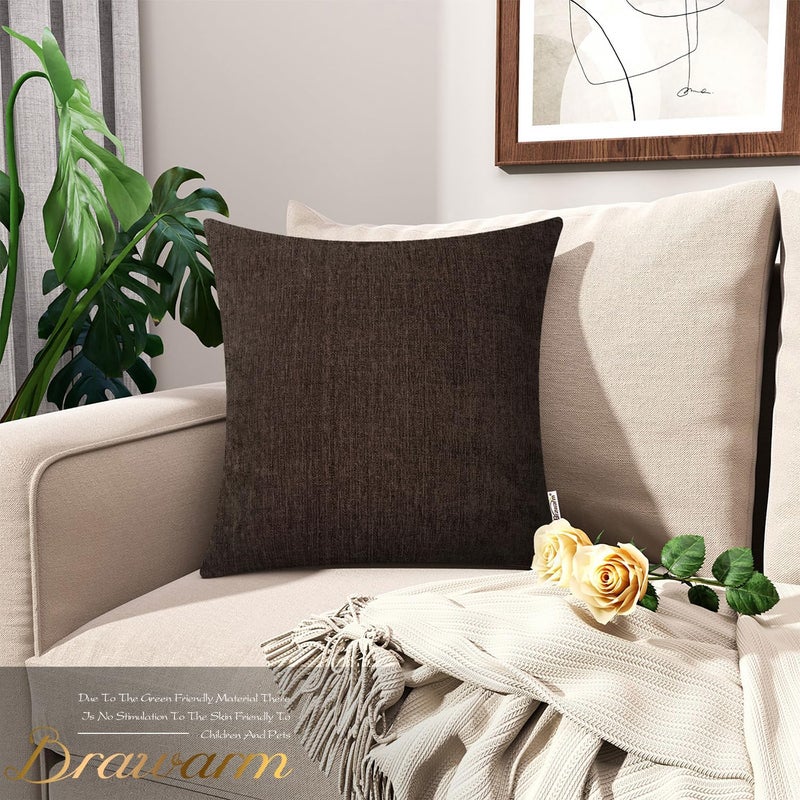 BRAWARM Throw Pillow Covers 16x16 Inches - Coffee Chenille Pillow Covers Pack of 2, Solid Dyed Soft Chenille Pillow Cases for Couch Sofa Bed Home Decoration - Image 2
