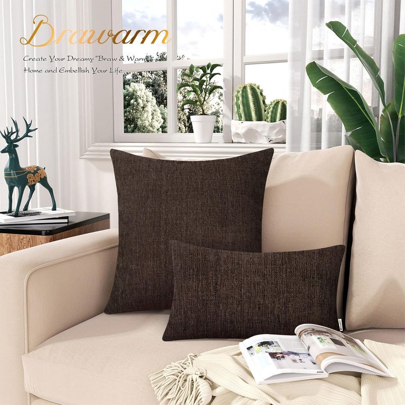 BRAWARM Throw Pillow Covers 16x16 Inches - Coffee Chenille Pillow Covers Pack of 2, Solid Dyed Soft Chenille Pillow Cases for Couch Sofa Bed Home Decoration - Image 3