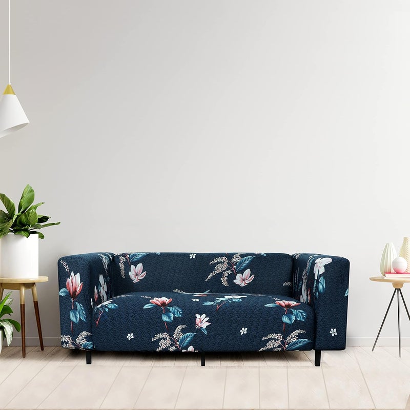 WINKEL WINKEL Universal Double Seater Sofa Cover Big Elasticity Cover for Couch Flexible Stretch Printed Sofa Slipcover 145185 Double Seater Dark Blue Lotus  - Image 2