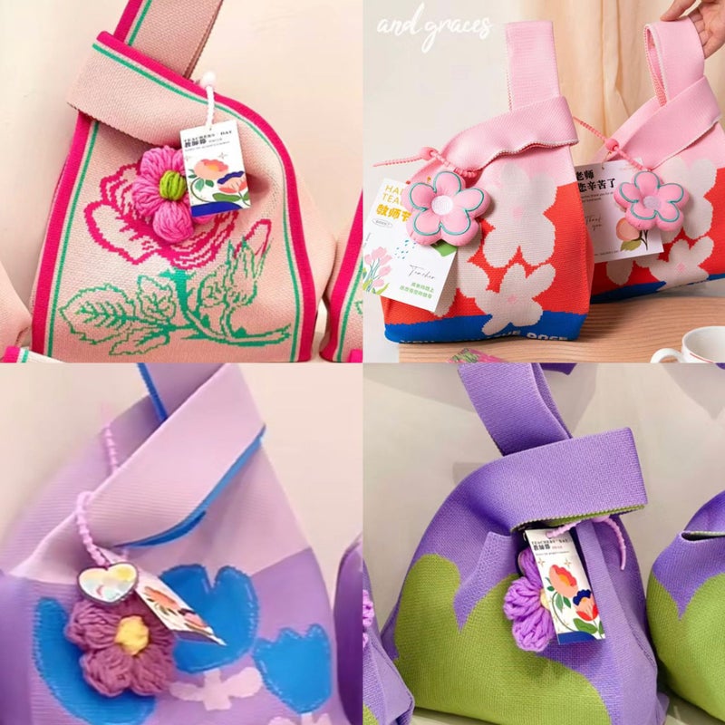 Women's Knitted Shoulder Bag, Trendy Floral Design - Image 2