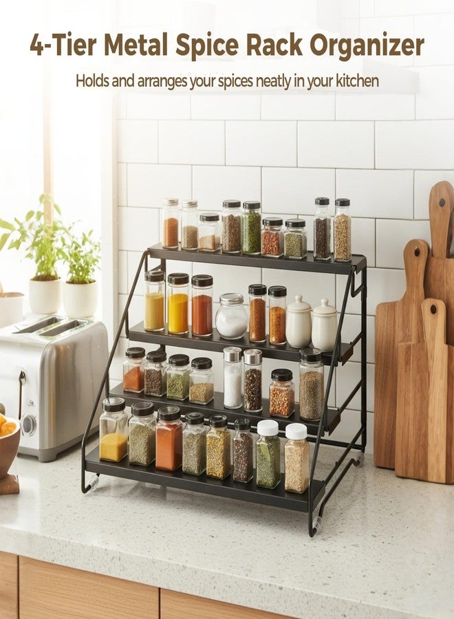 DORMIYA 2 PCS Foldable 4 Tier Spice Rack Organizer, Adjustable Step Shelf Tiered Spice Rack for Cabinet, Countertop & Pantry Storage, Metal Spice Rack for Spice Bottles, Jars - Image 2