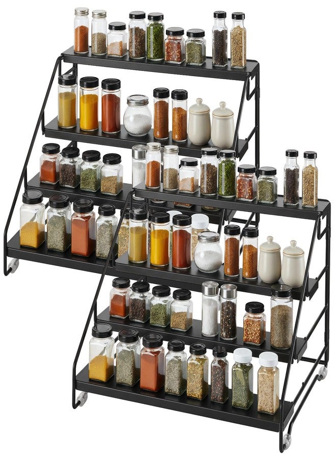 DORMIYA 2 PCS Foldable 4 Tier Spice Rack Organizer, Adjustable Step Shelf Tiered Spice Rack for Cabinet, Countertop & Pantry Storage, Metal Spice Rack for Spice Bottles, Jars - Image 1