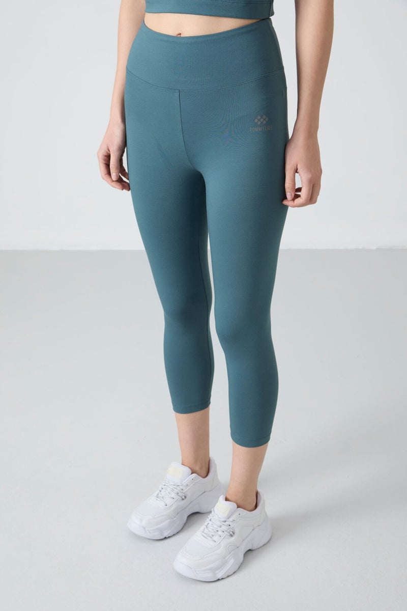 Tommy Life Forest Green High Waist Capri-Crop Tank Top Slim Fit Women's Leggings Set - 95284 - Image 5