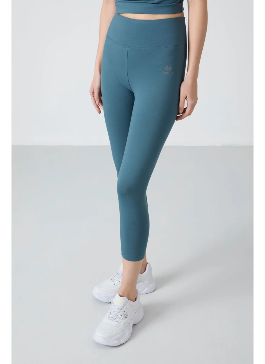 Tommy Life Forest Green High Waist Capri-Crop Tank Top Slim Fit Women's Leggings Set - 95284